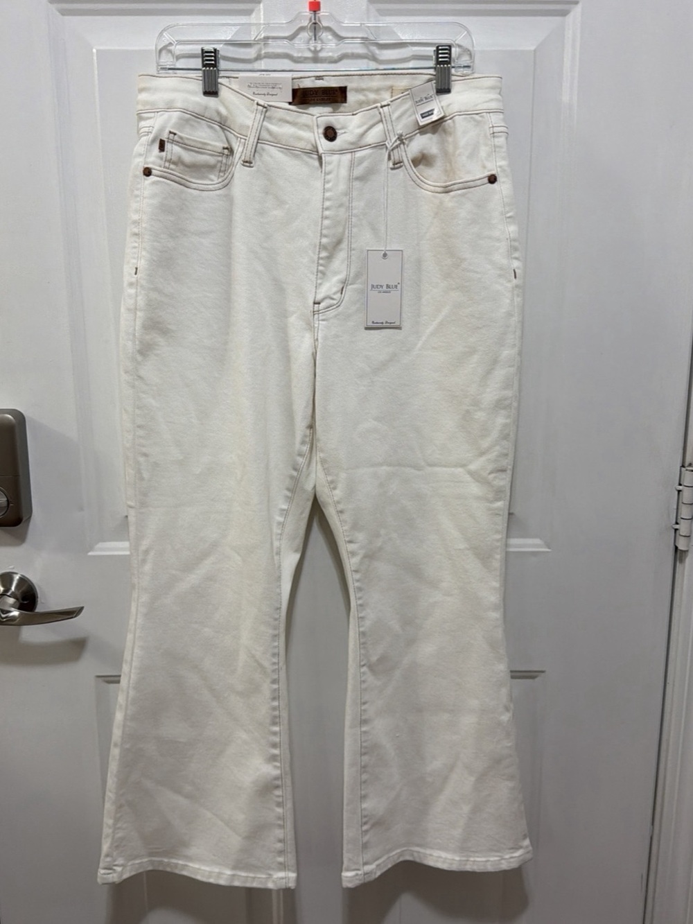 Judy Blue Kick Flare in White Denim High Rise Jeans White Waist 14W